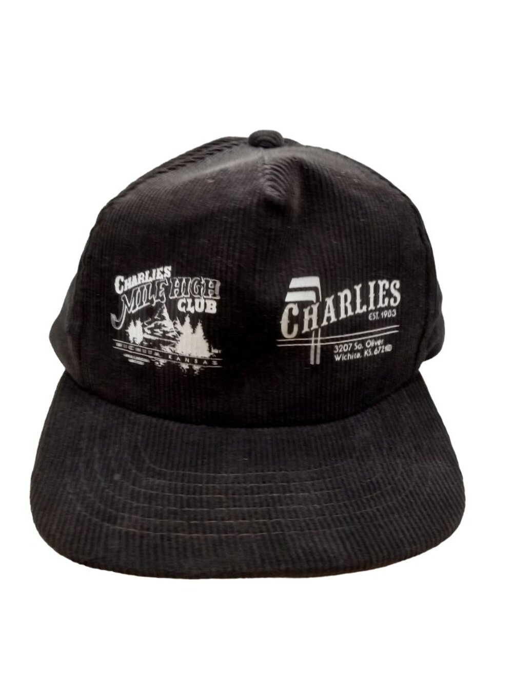 Charlies Wichita Corduroy Snapback Hat Cap Black Mile High Club Adjustable Vinta
